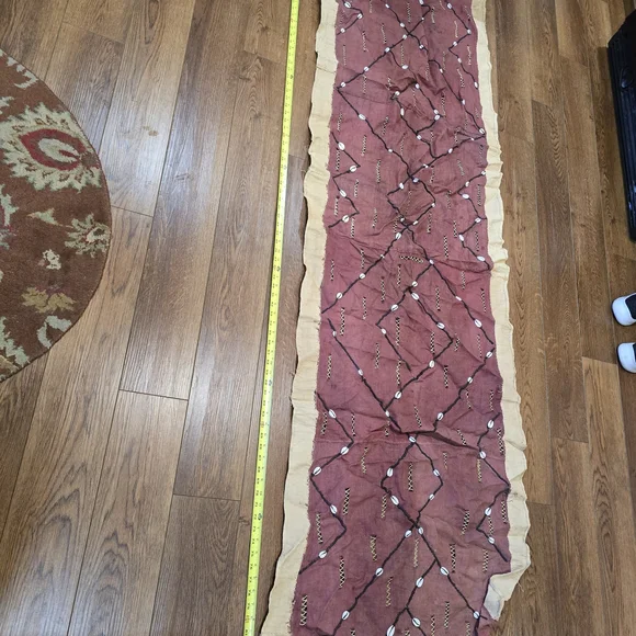 Embroidered Burgundy and Beige Table Runner Or Fabric For Project - Picture 3 of 5